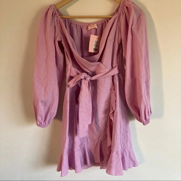 SHOWPO CANT MOVE ON OFF SHOULDER MINI DRESS IN LILAC LINEN LOOK Sz 4 NWT - Picture 2 of 5
